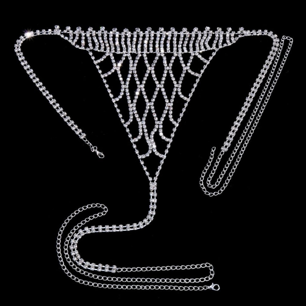Tassel Underwear Rhinestone Bra Thong Lingerie Body Chain Bikini Body Jewelry - Picture 6 of 7